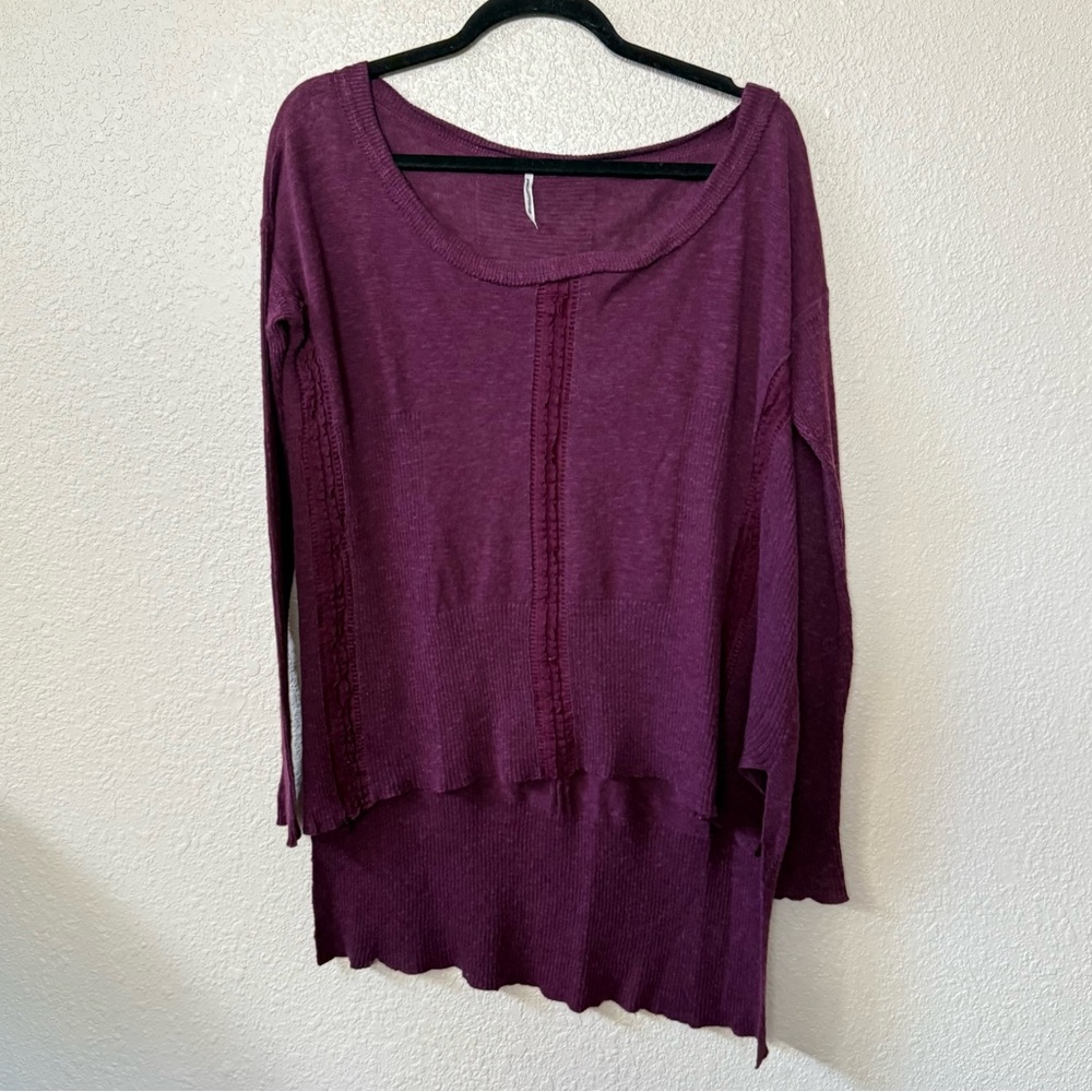 Free People Purple High Low Oversized Split Hem Long Sleeve Shirt Extra Small